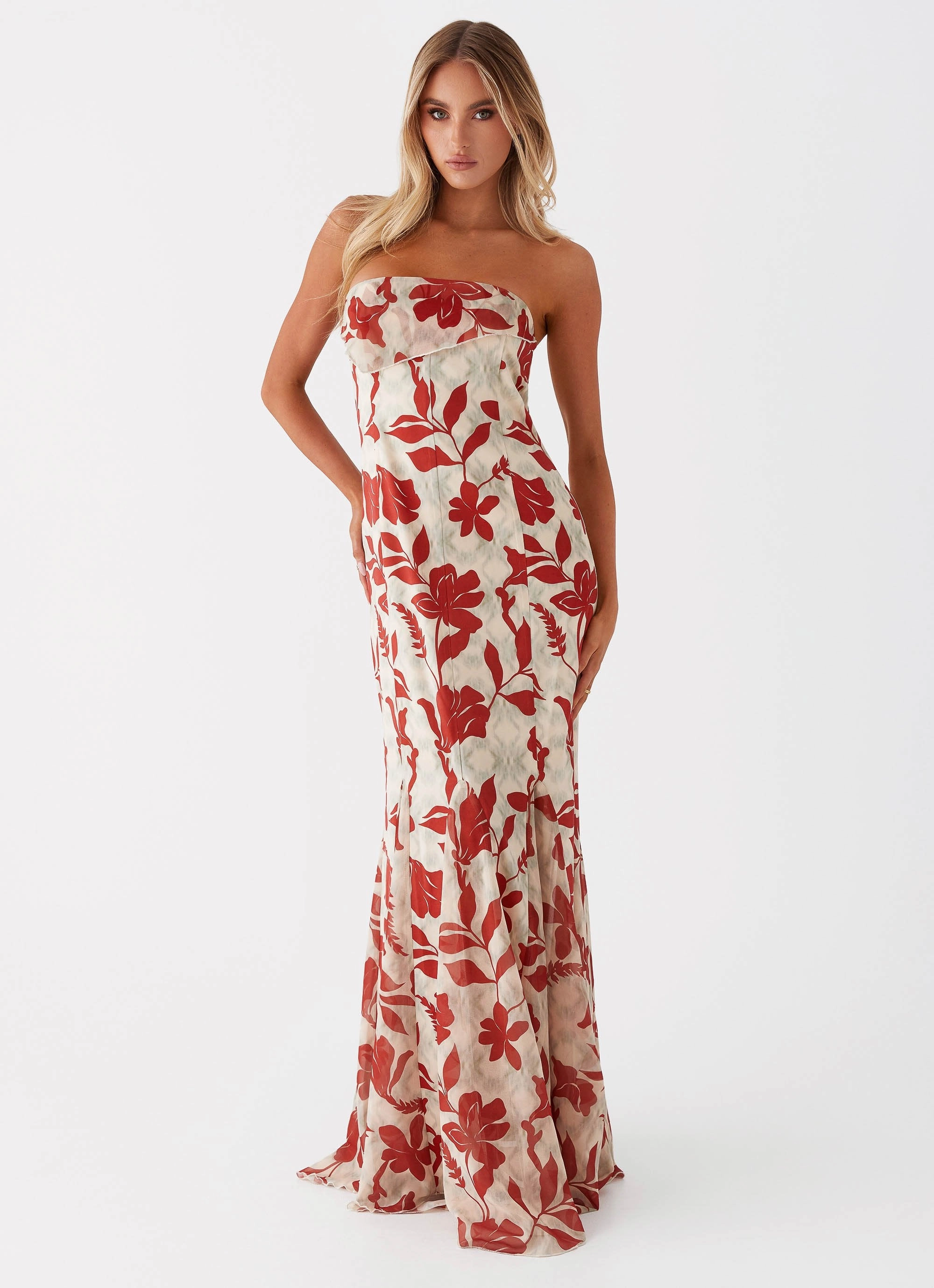 Willa Maxi Dress - Red Green Floral Classy Look