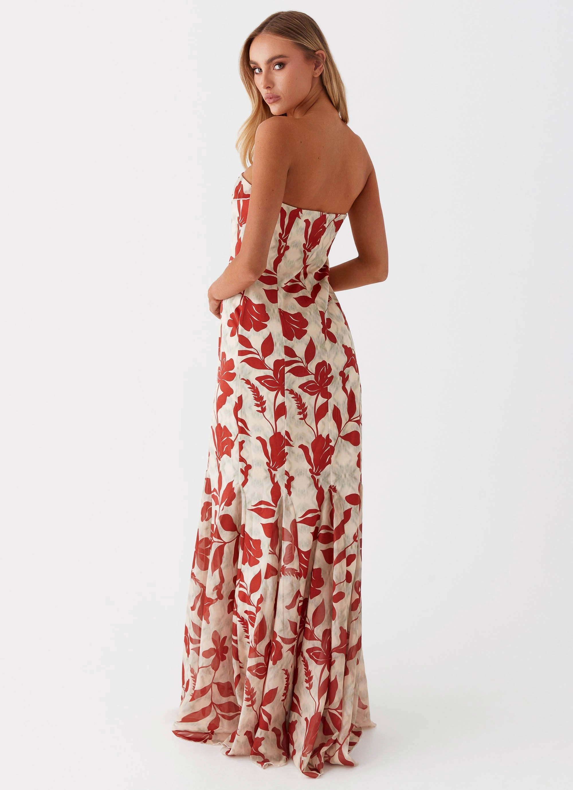 Willa Maxi Dress - Red Green Floral Feminine Tailoring