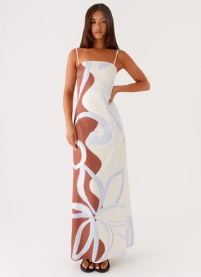 Sleek Form Low-Waist Aster Bloom Maxi Dress - Bloom Wave Print