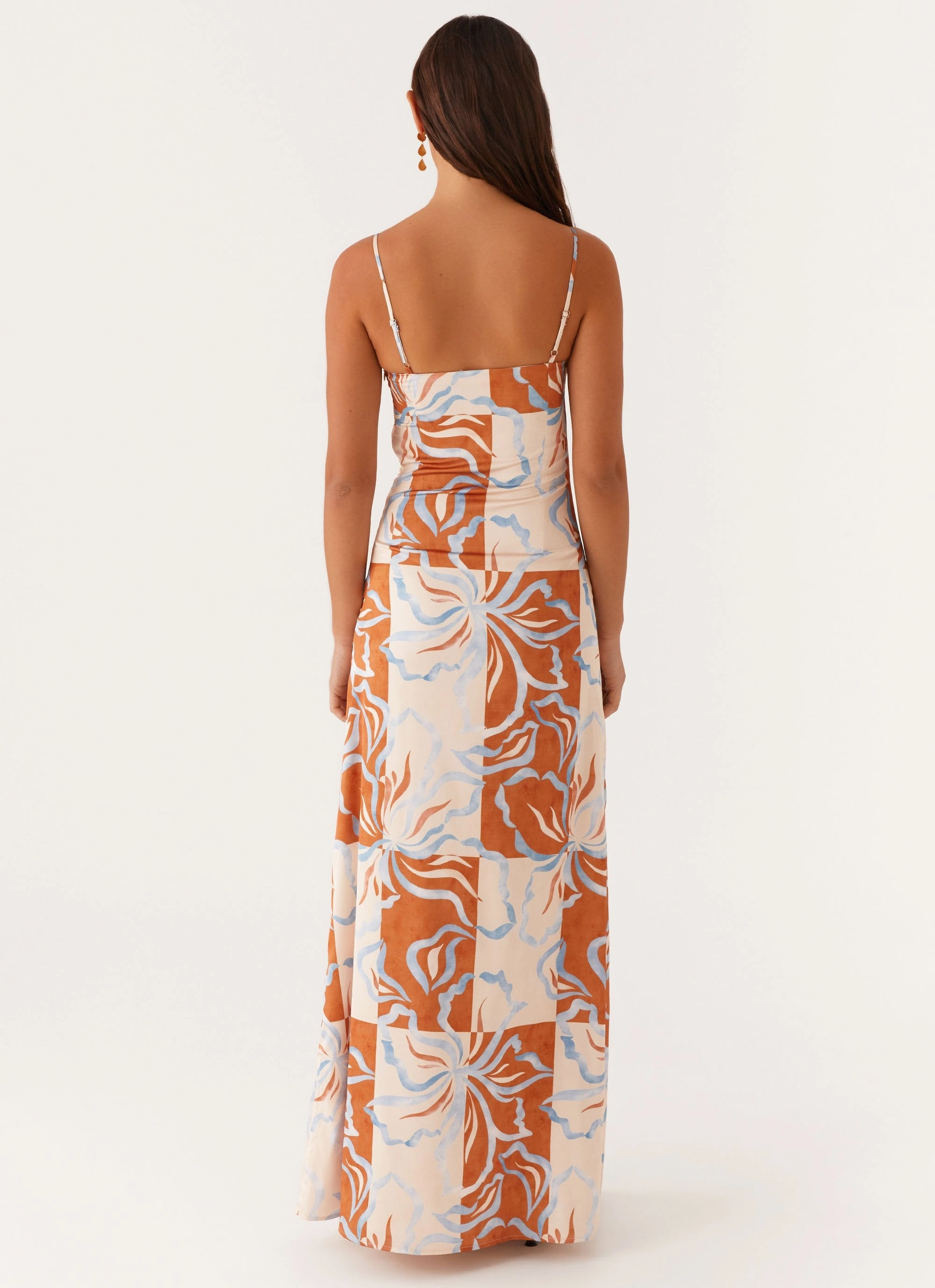 Autumn Look Aster Bloom Maxi Dress - Orange Blue Floral