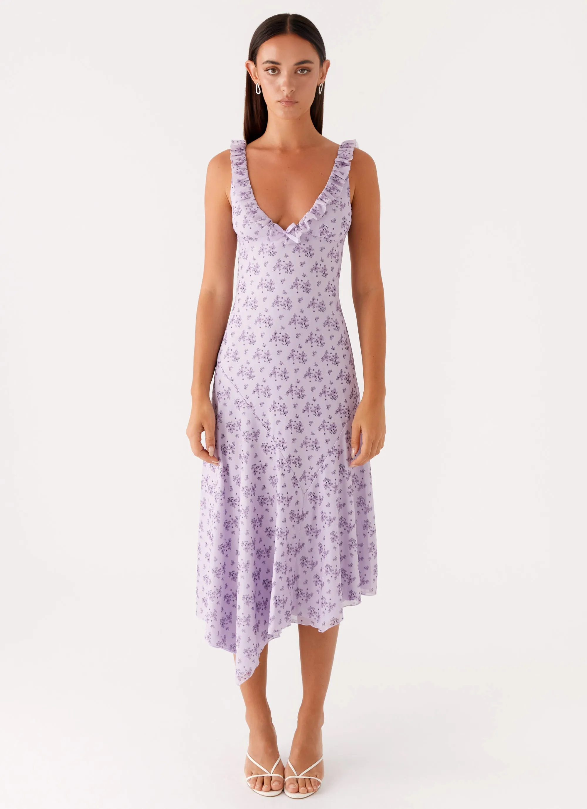Soft Neutral Layered Volume Asteri Midi Dress - Lavender Meadow