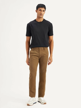 Men's Brown Slim Fit Chinos Rubberized Hem