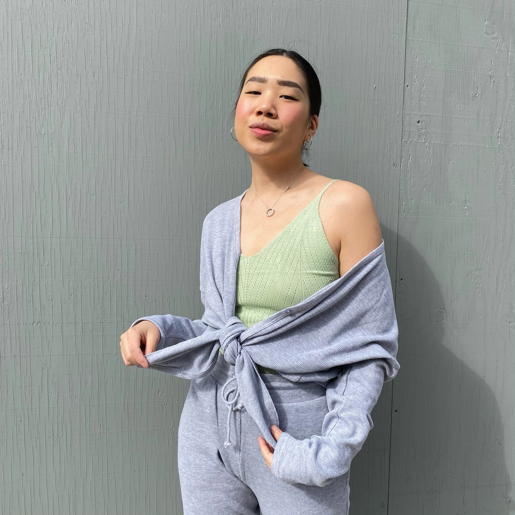 Mountainous area Checked AUDETTE Waffle Button Front Top