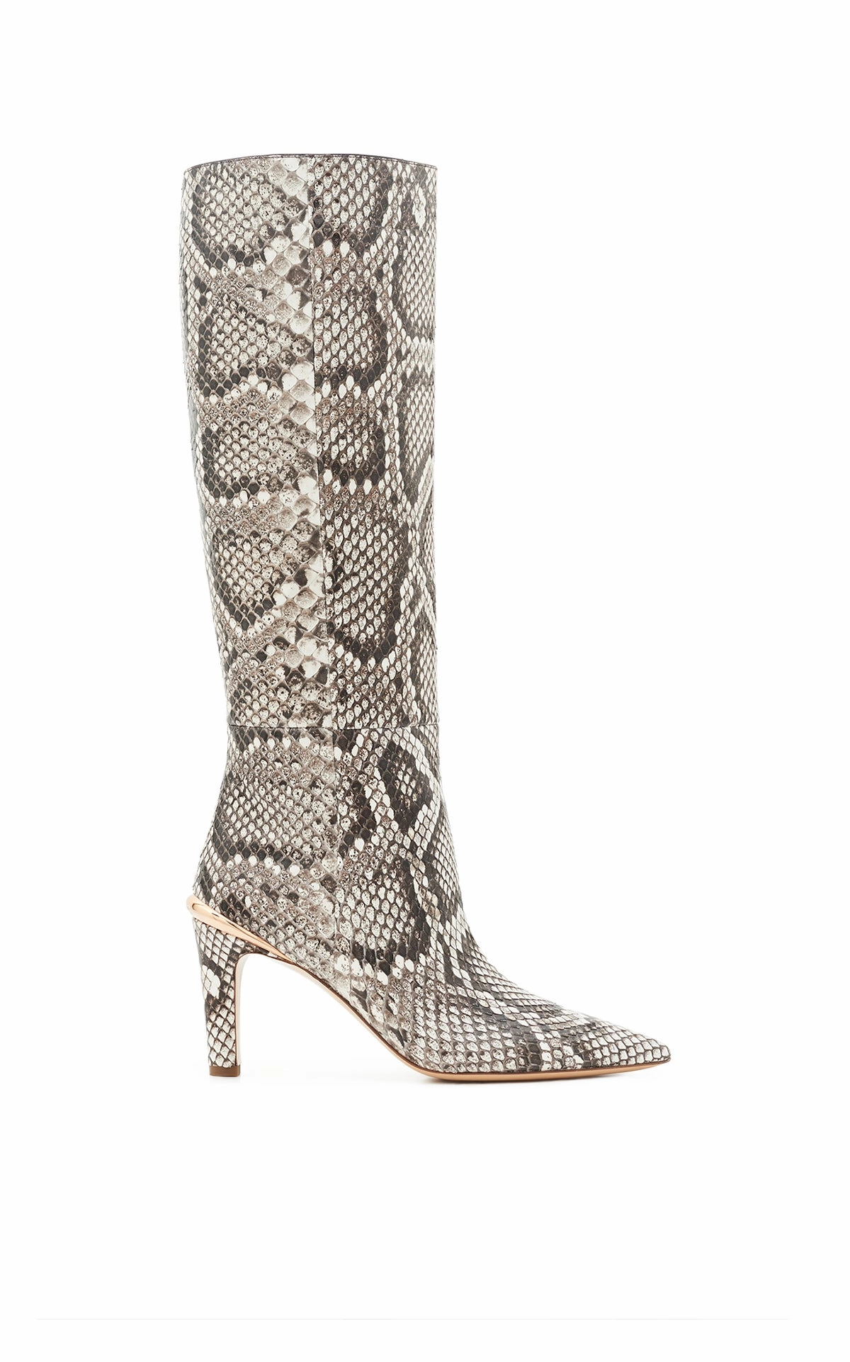 Rugged Built City Walking Aura High Heel Stiletto Tall Boot in Black & White Inversa? Snakeskin