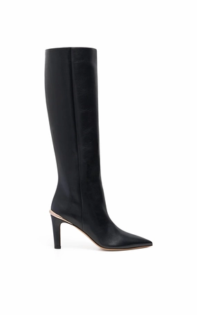 Aura High Heel Stiletto Tall Boot in Black Leather Soft Inner Lining