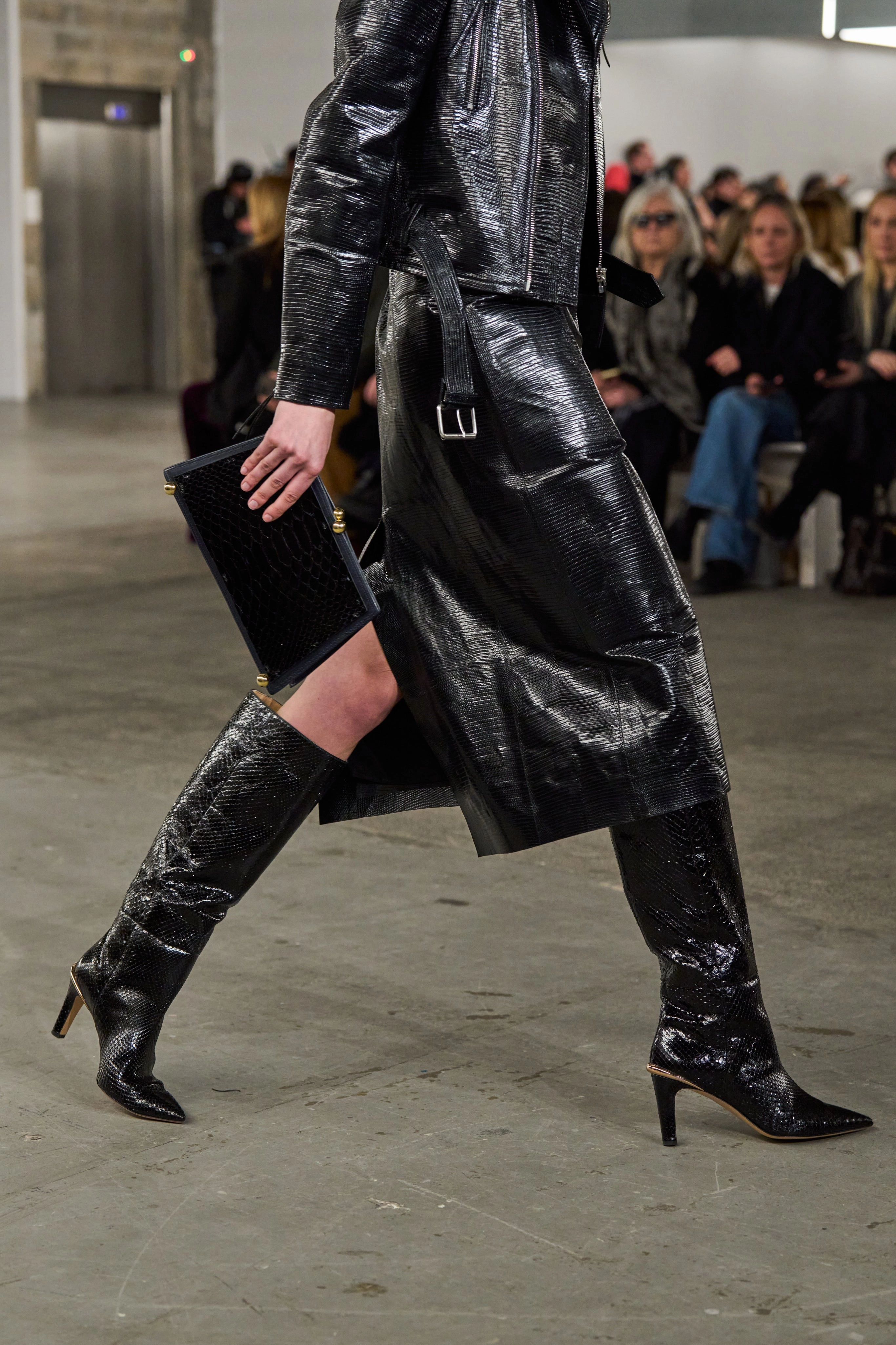 Aura High Heel Stiletto Tall Boot in Black Snakeskin Move Free Steel Guard