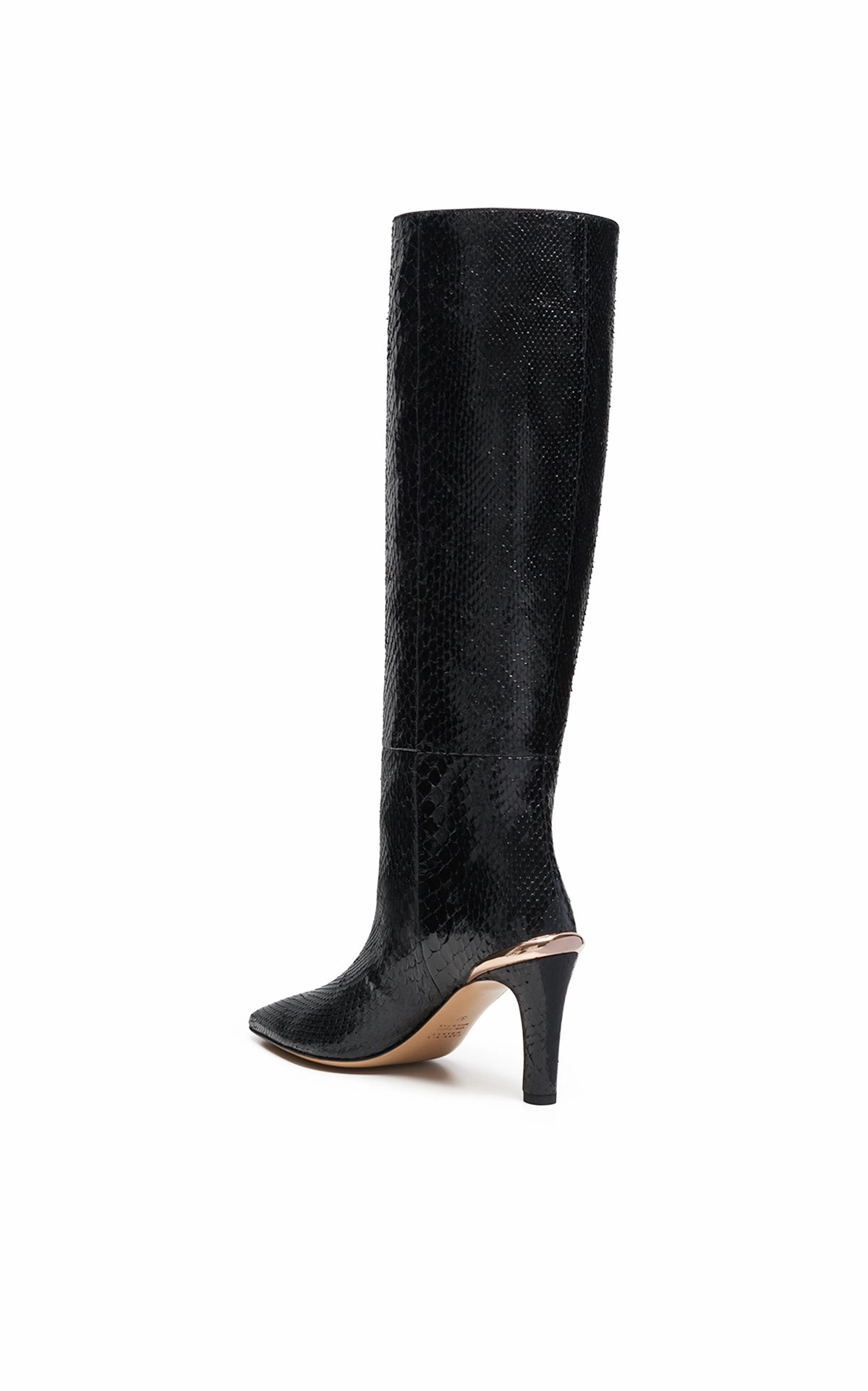 Aura High Heel Stiletto Tall Boot in Black Snakeskin Odor Control Layer