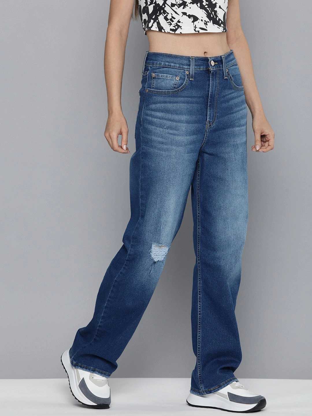 Women's Blue Ribcage Straight Fit High Rise Jeans Affordable Fashion Lover Artist Vibe Sustainable