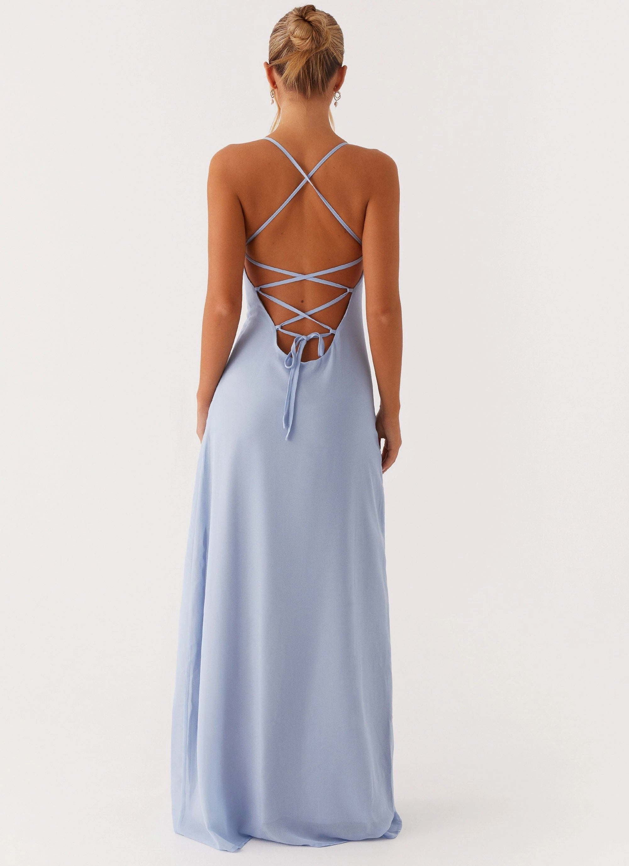 Aveline Bustier Maxi Dress - Blue Shirred-Detail CrinkleResistantWeave
