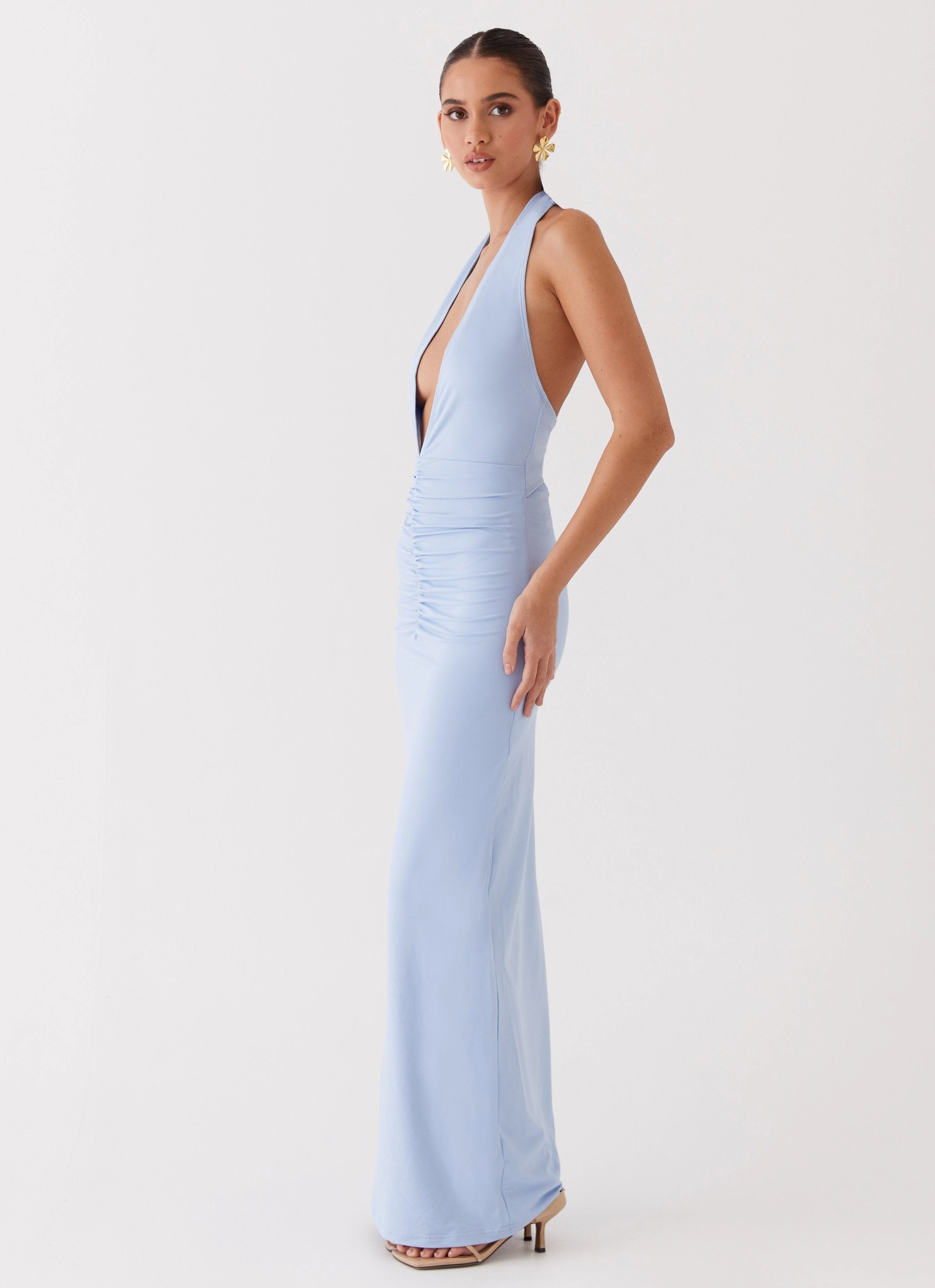 Whisked Away Halterneck Maxi Dress - Blue Retro Mood Halter-Neck