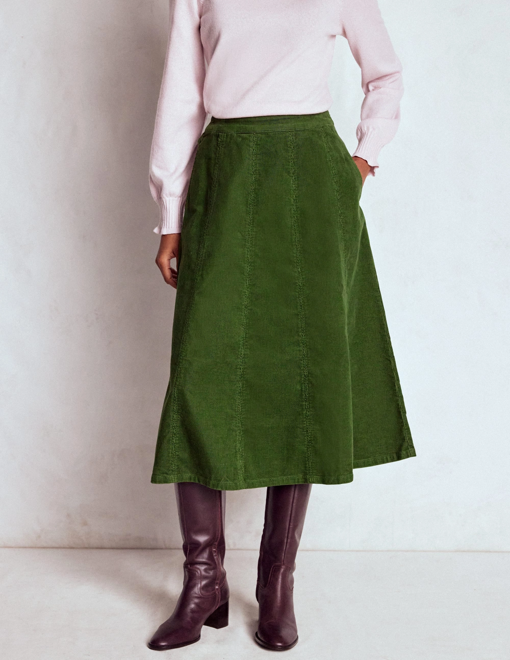Smooth Finish Joy Cord Midi Skirt-Fern