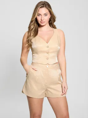 Beige Camille Buttoned Vest Elegant Evening