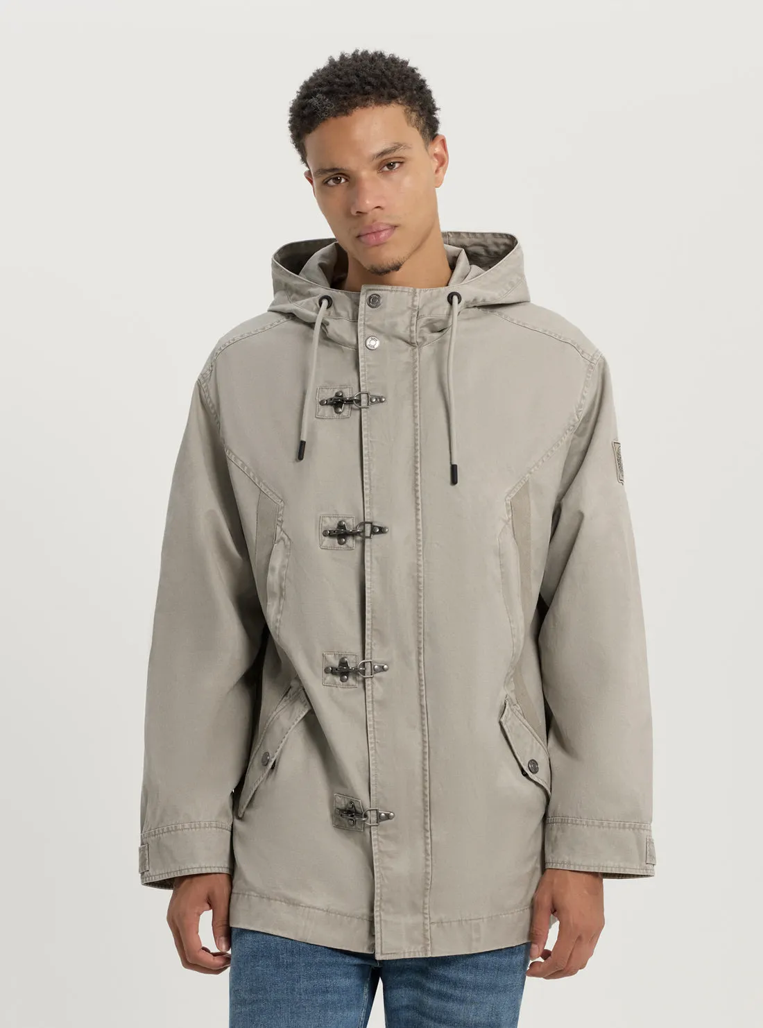 Quick Release Fasteners Beige Coated Hooded Jacket
