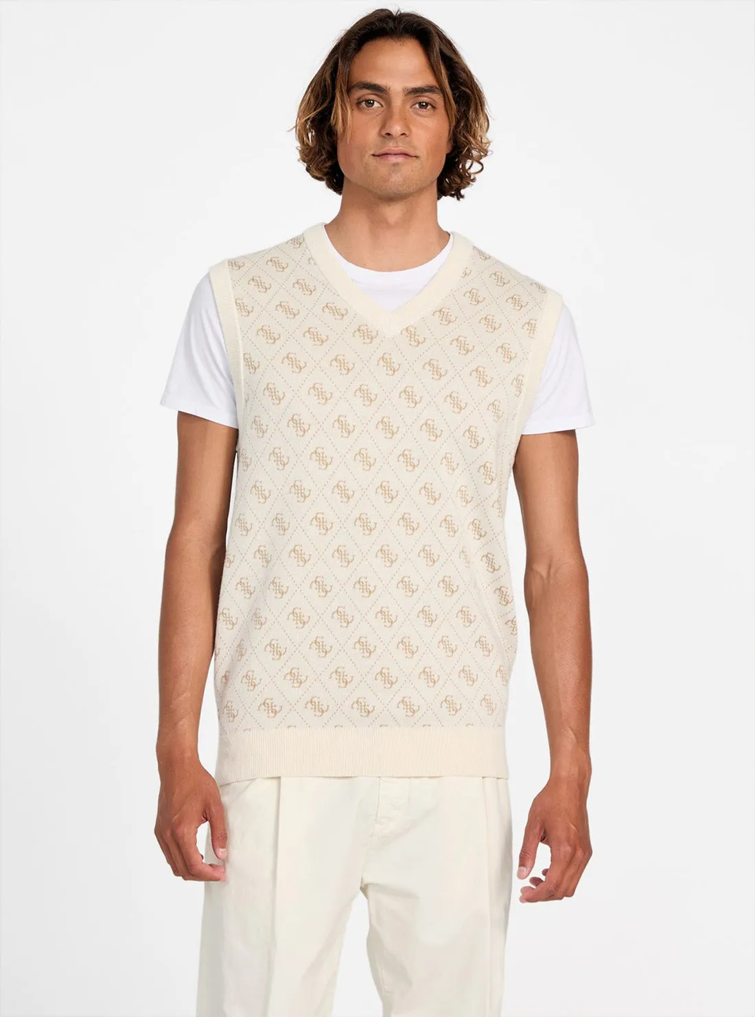 Waterproof Stitch Details Beige Horace 4G Logo Jacquard Vest