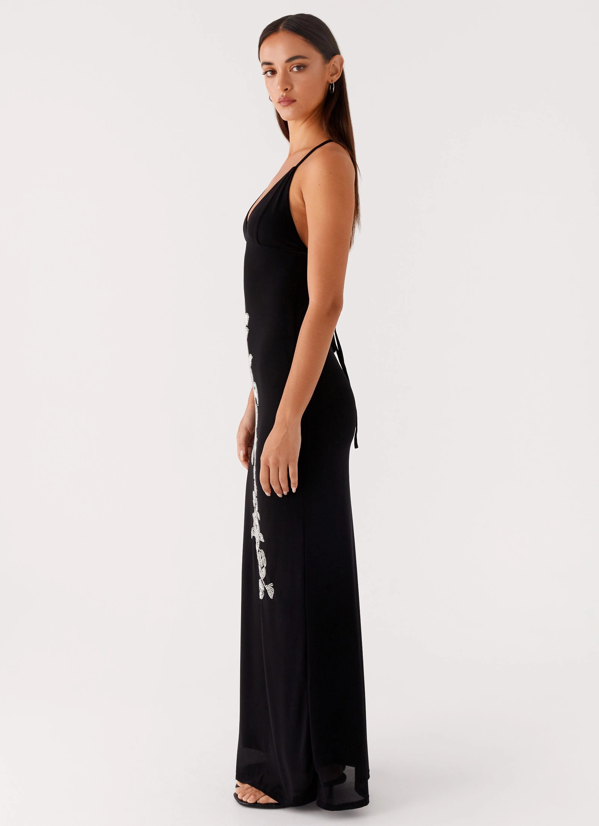 Fall Mood Beki Beaded Mesh Maxi Dress - Black