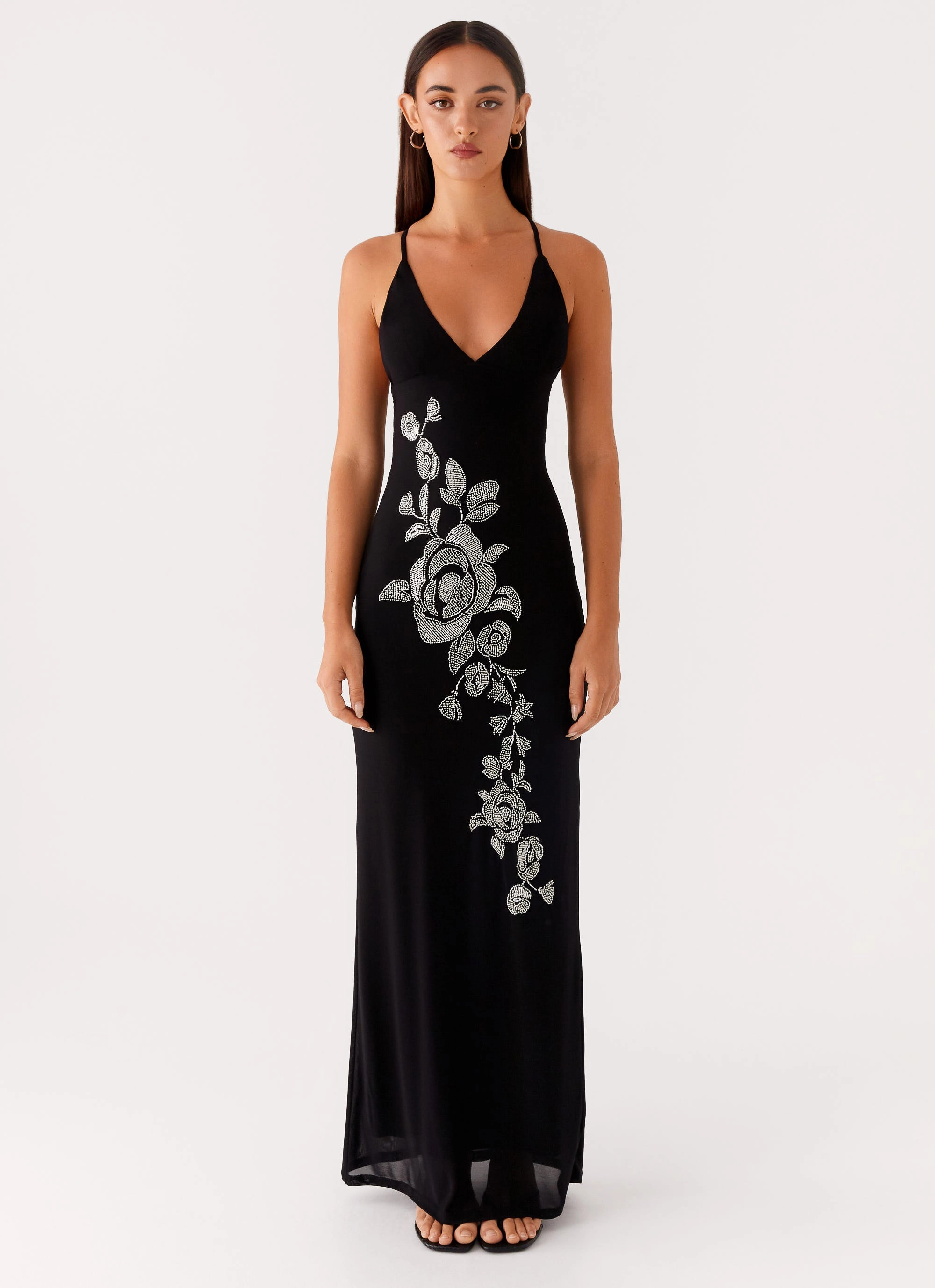 Beki Beaded Mesh Maxi Dress - Black Trendy Tailoring Body Harmony