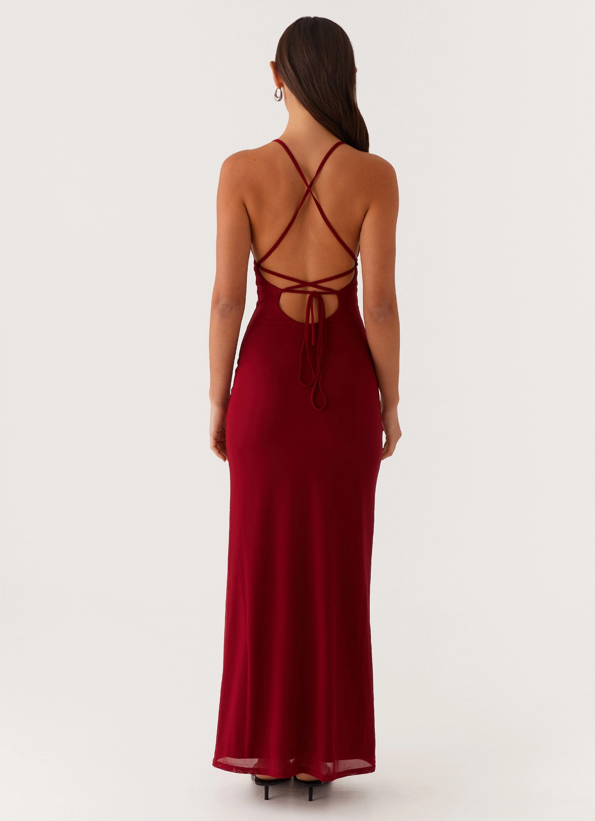Beki Beaded Mesh Maxi Dress - Deep Red Move Easy
