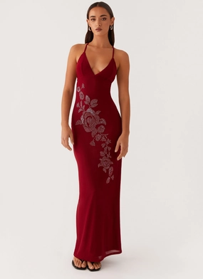 Trend Movement Lounge Outfit Beki Beaded Mesh Maxi Dress - Deep Red