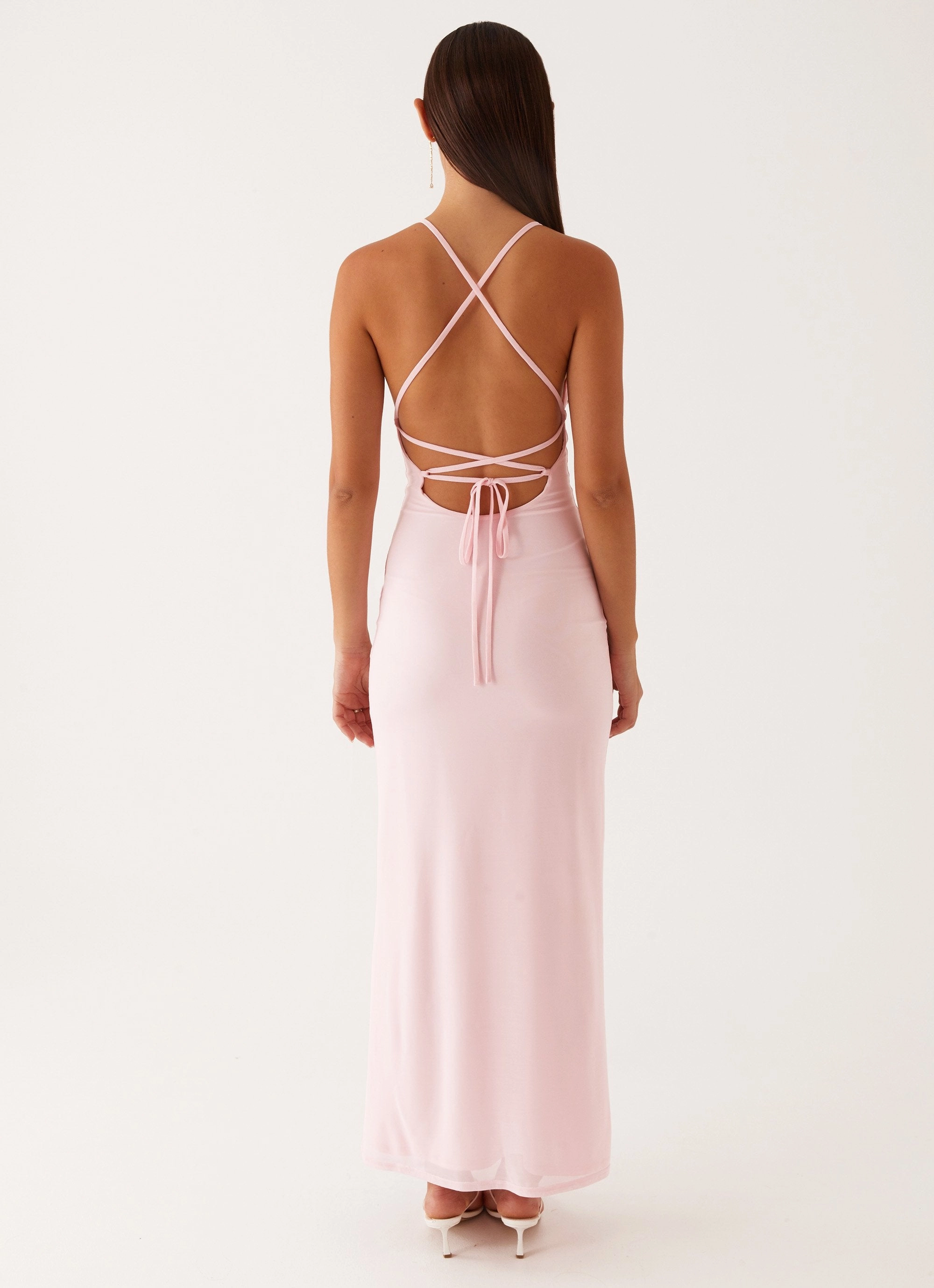 Beki Beaded Mesh Maxi Dress - Pink Minimal Details