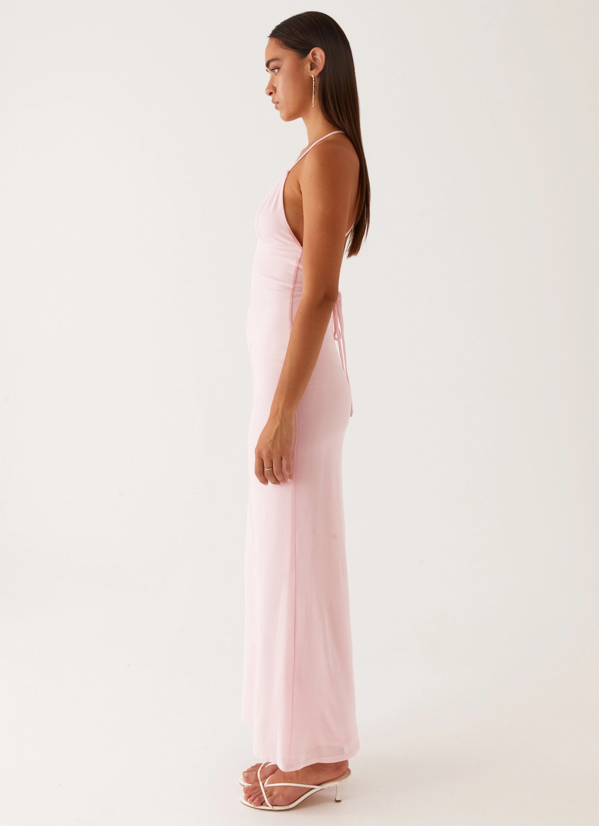Hidden-Pocket Beki Beaded Mesh Maxi Dress - Pink