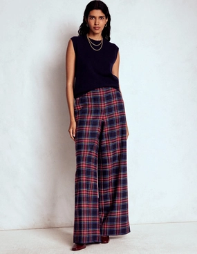 High Quality Material Belgravia Wool Trousers-Navy, Green and Red Check