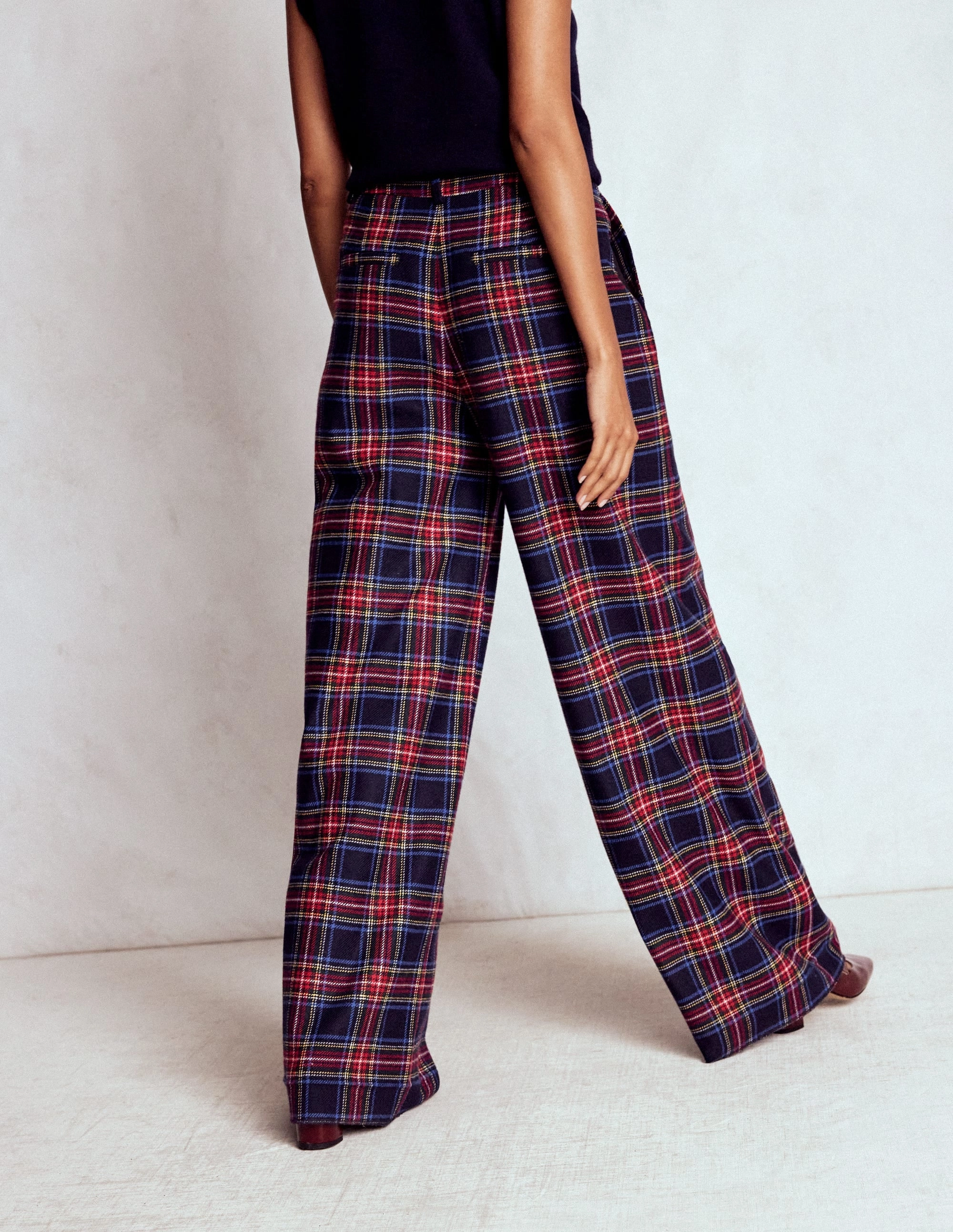 Belgravia Wool Trousers-Navy, Green and Red Check Fashionable Cut Core Cut