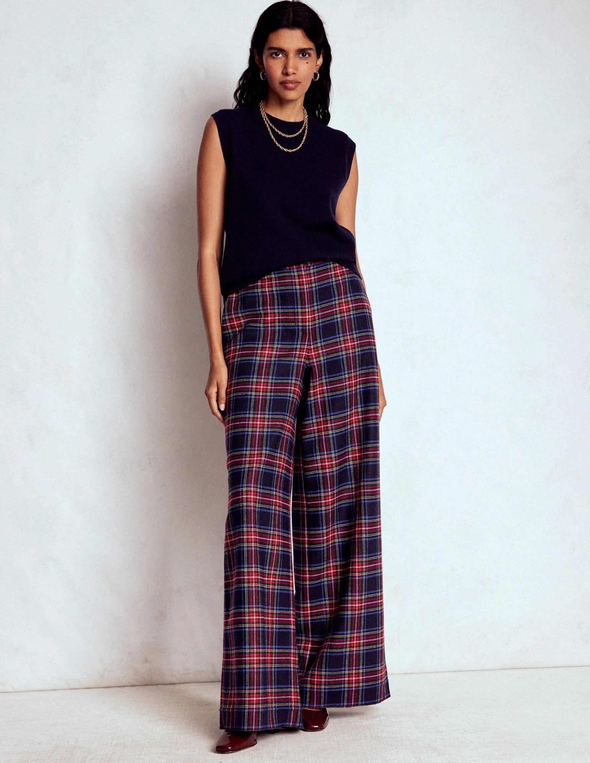 High Quality Material Belgravia Wool Trousers-Navy, Green and Red Check