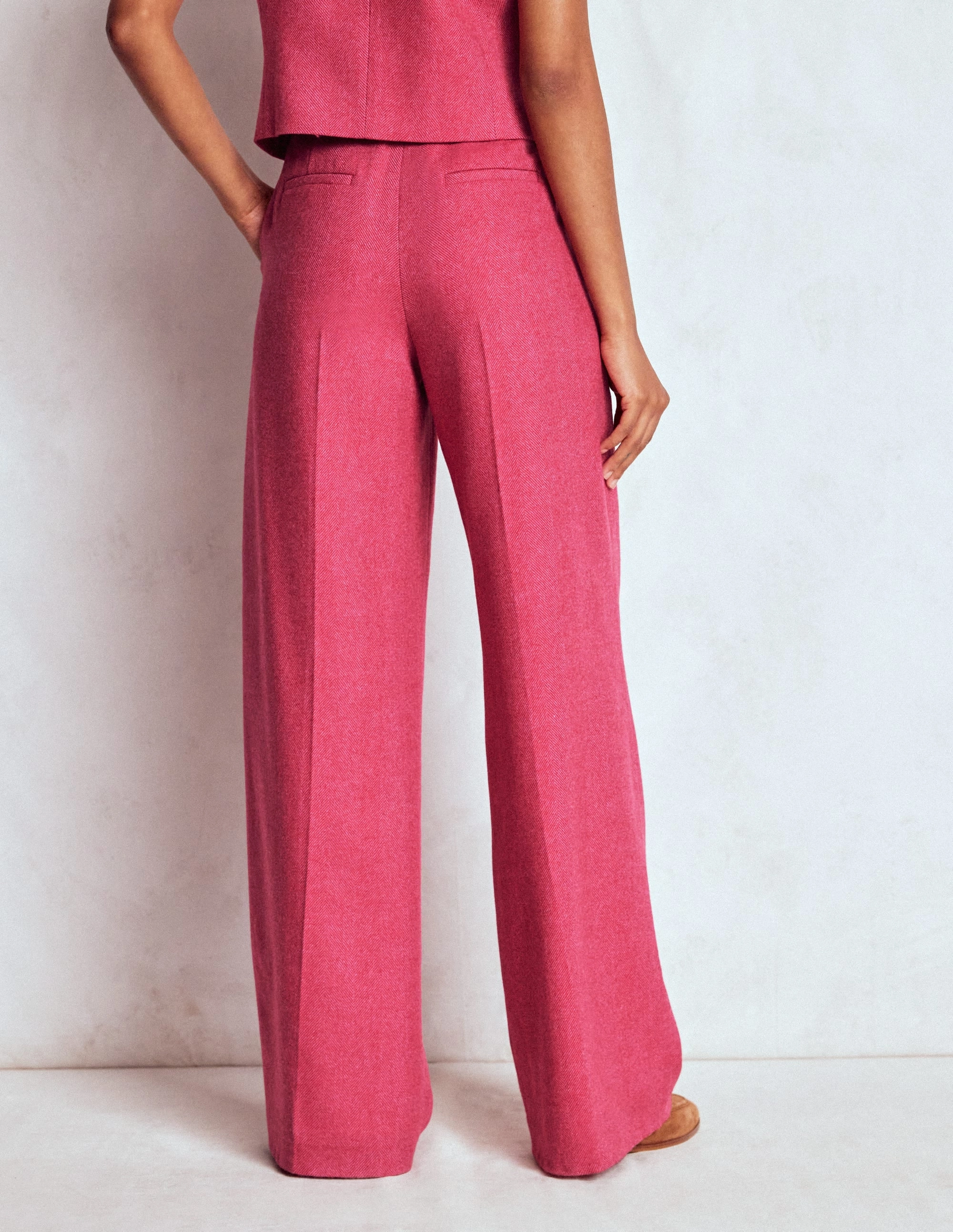 Comfort Cushioning Comfortable Layers Belgravia Wool Trousers-Red and Pink Wide Herringbone