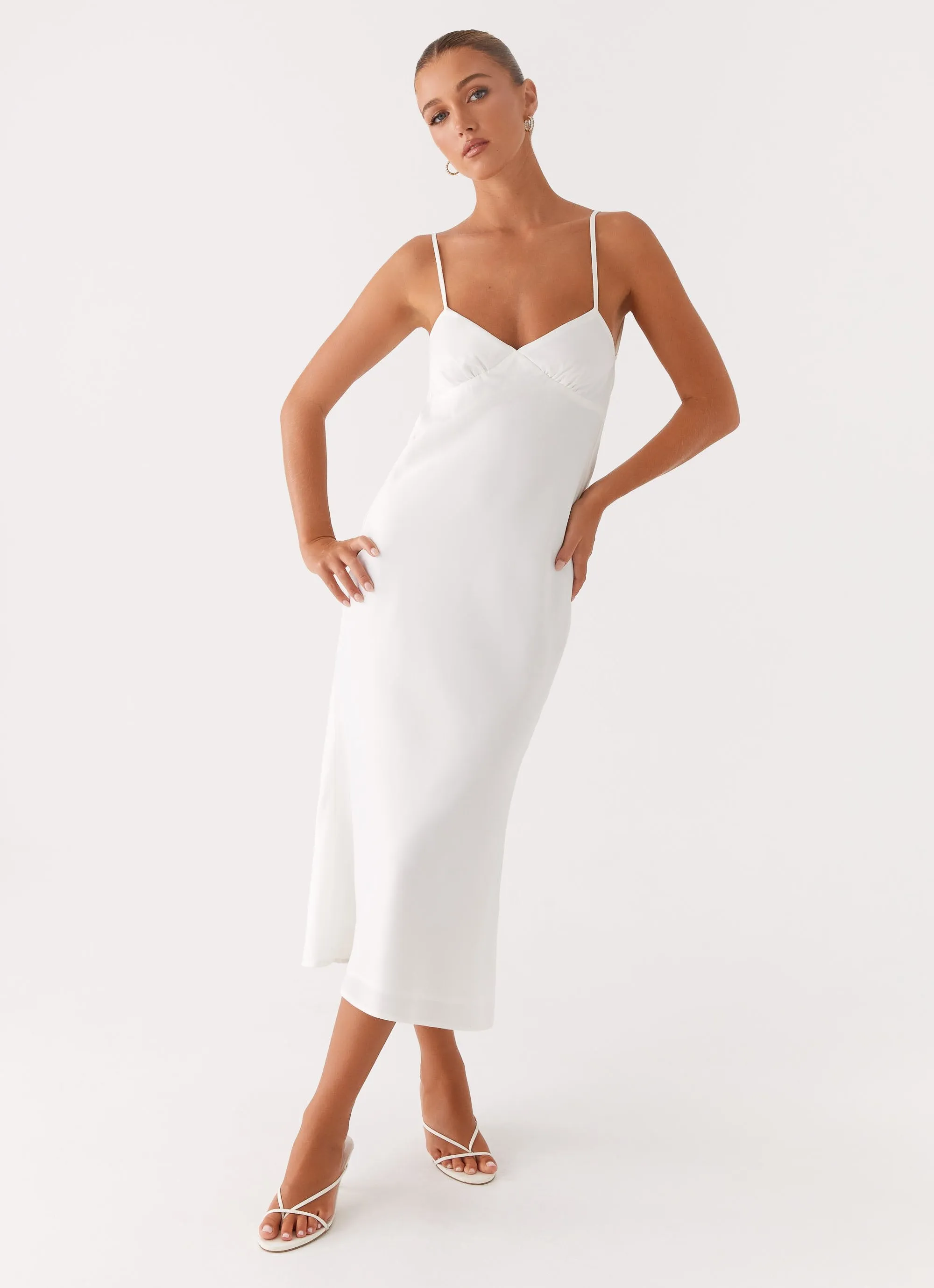 Silky Finish vacation look Bentley Midi Dress - White