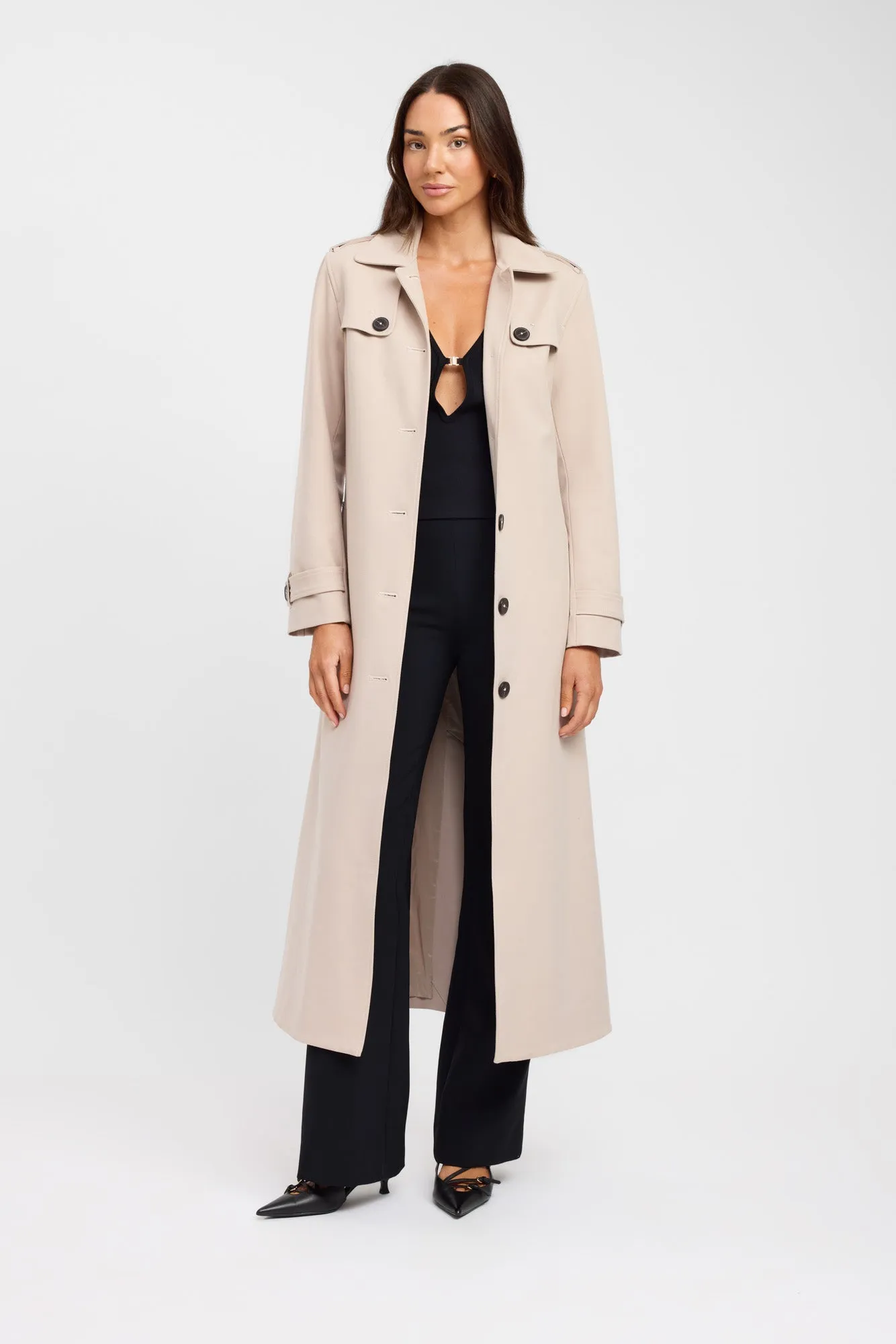 Long Lasting Shape Retention Flexible Knit Berlin Button Trench