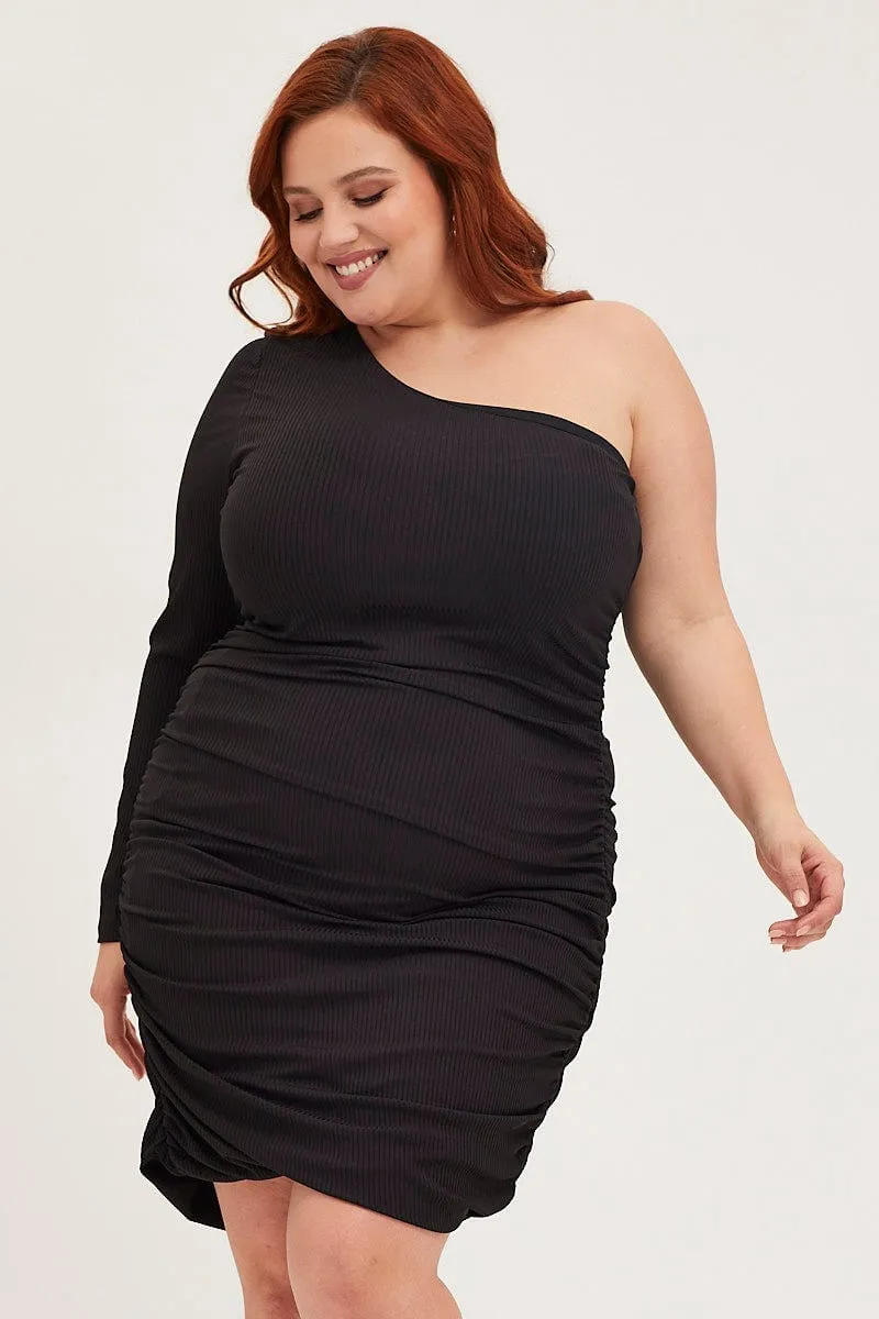 Black Bodycon Dress One Shoulder Long Sleeve Jersey Bold Touch Shared Moment
