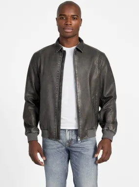 Cold Day Look Slim Tailored Black Faux-Leather Aviator Bomber Jacket