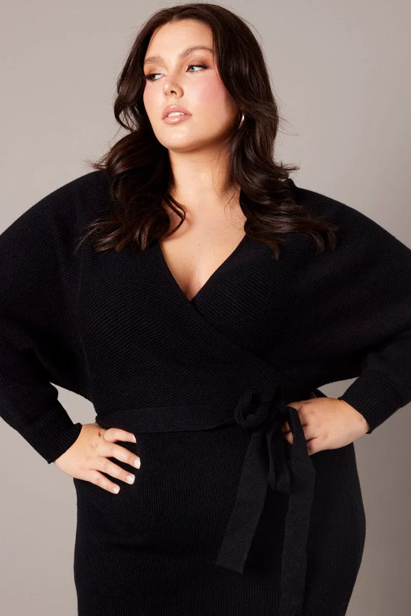 Black Knit Midi Dress Silky texture Smart Glide