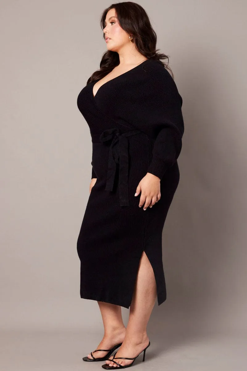 Soft Air Black Knit Midi Dress