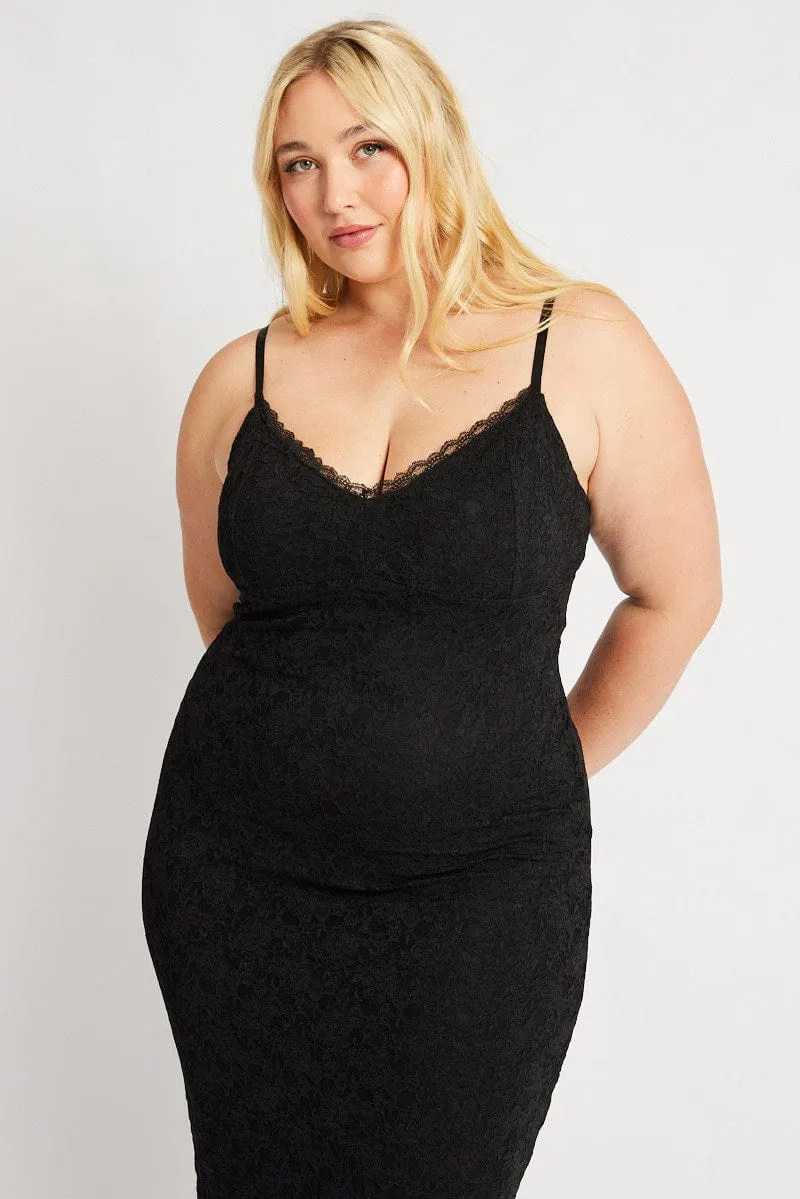 Black Lace Bodycon Midi Dress Anytime Wear