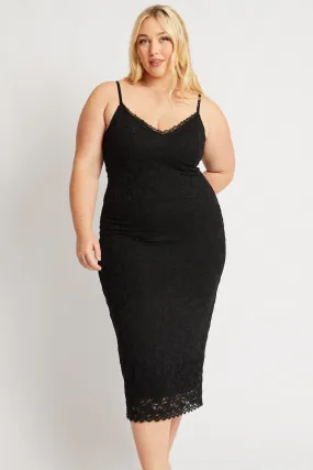 Black Lace Bodycon Midi Dress Wrap Glow