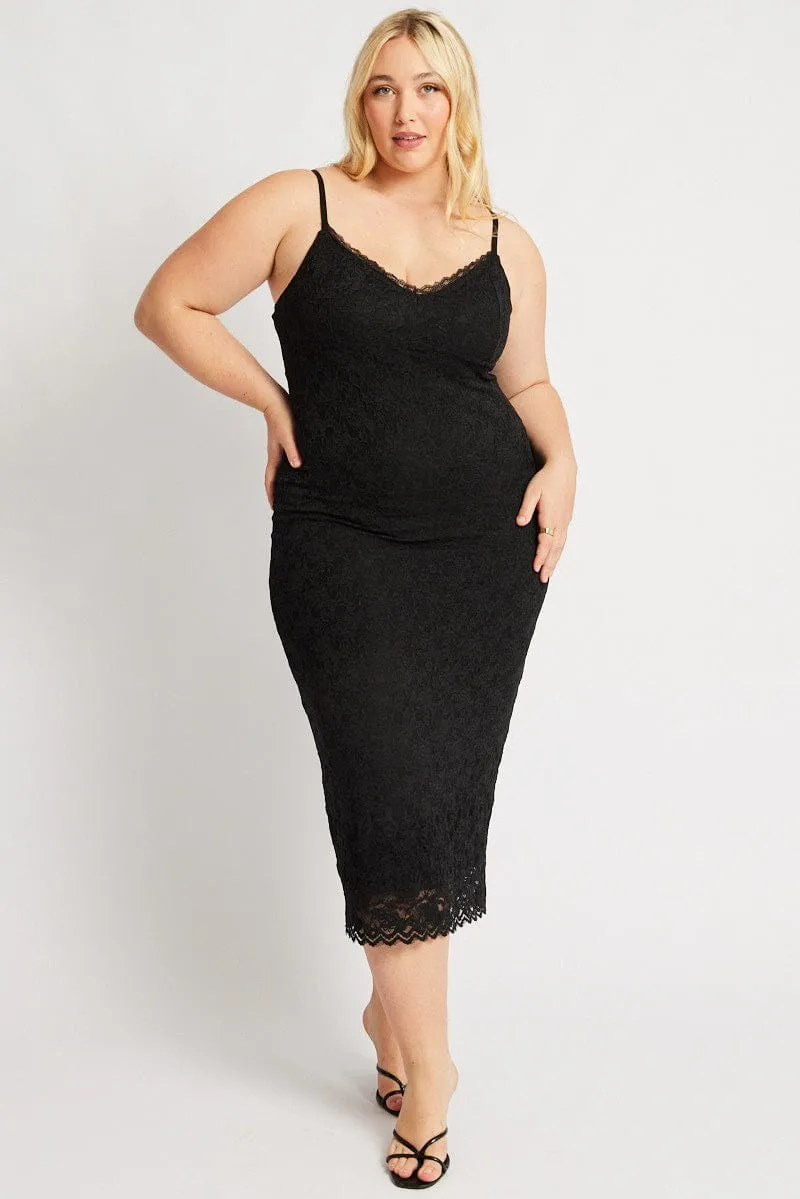 Fashion Mix Black Lace Bodycon Midi Dress