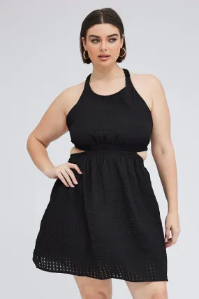 Versatile Wear Black Midi Dress Elastic Strappy Back