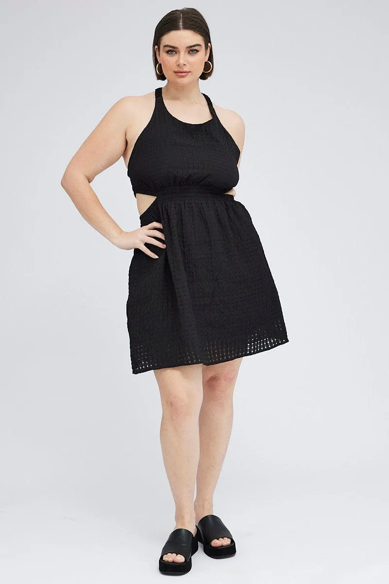 Black Midi Dress Elastic Strappy Back Chic and Cozy Timeless Edge