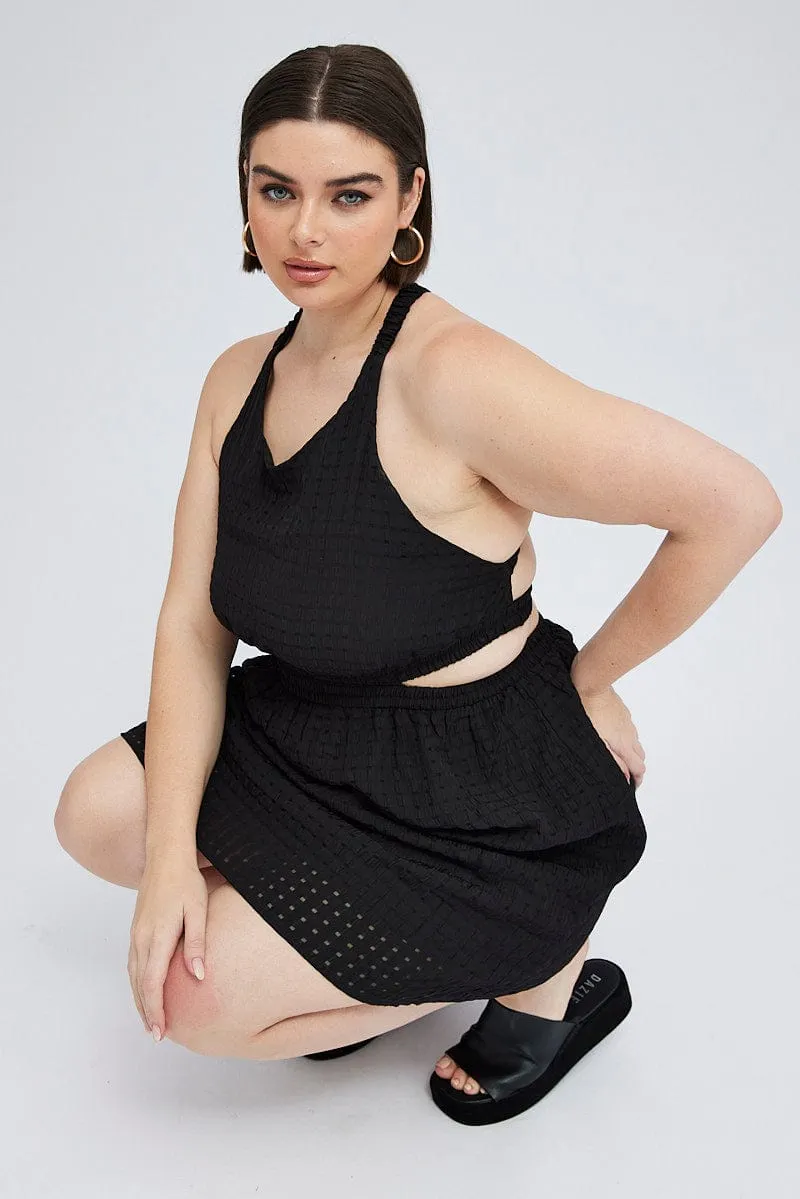 Black Midi Dress Elastic Strappy Back Luxe Wear