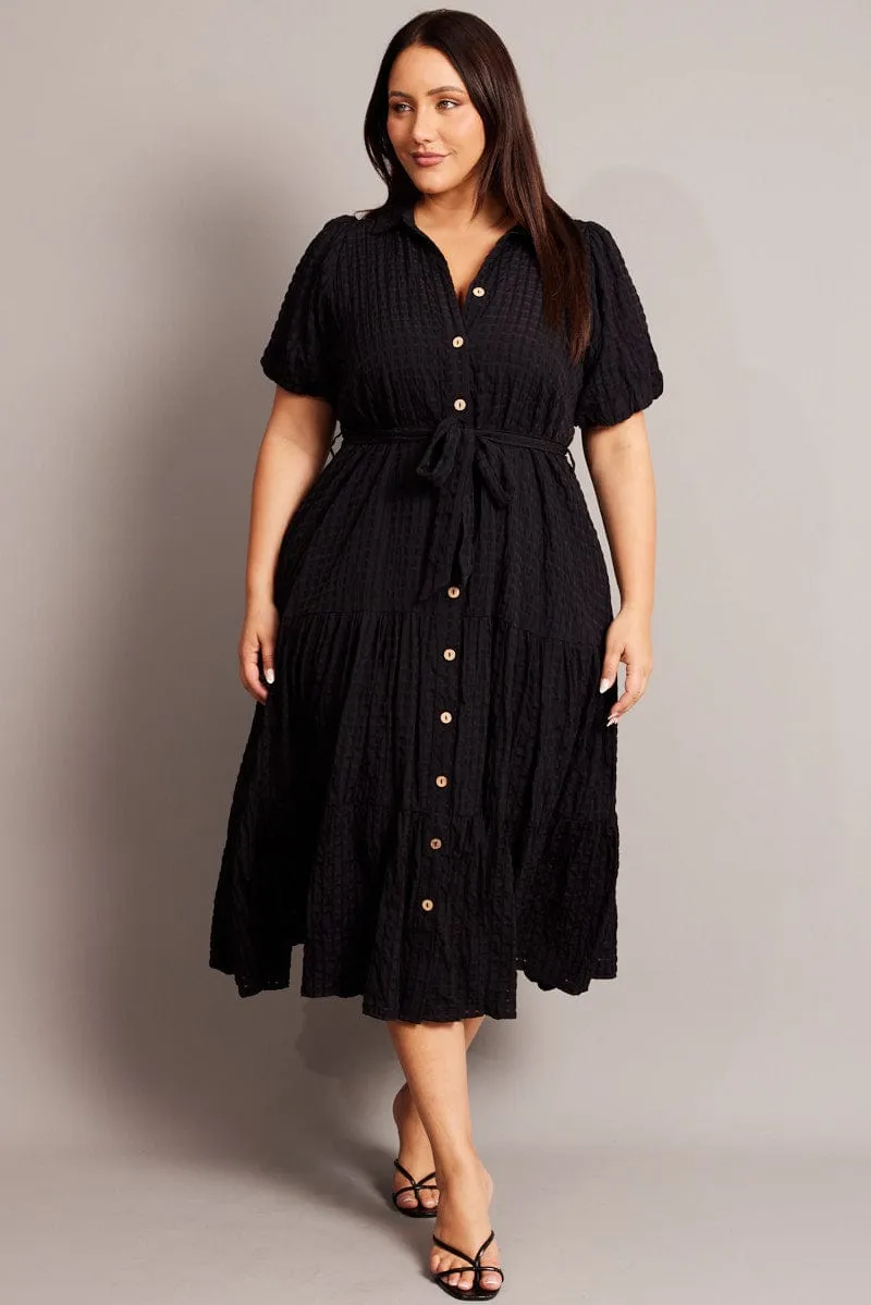 Daily Go Black Midi Dress Short Sleeve Shirt