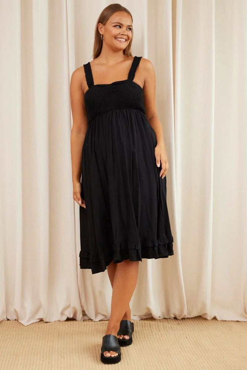 Black Midi Dress Square Neck Sleeveless Power Soft single wear