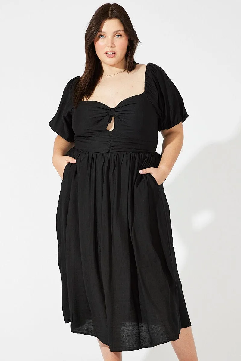 Soft Colorway Black Ruched Waist Detail Midi Dress