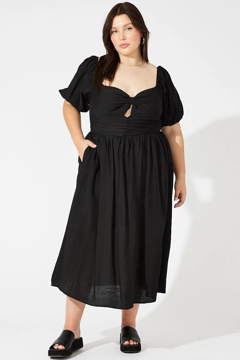 Black Ruched Waist Detail Midi Dress Simple yet chic gown Shared Moment