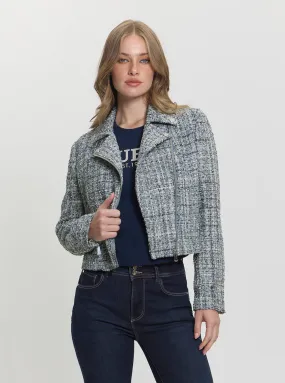 Black Sadie Tweed Moto Jacket Taped Edges