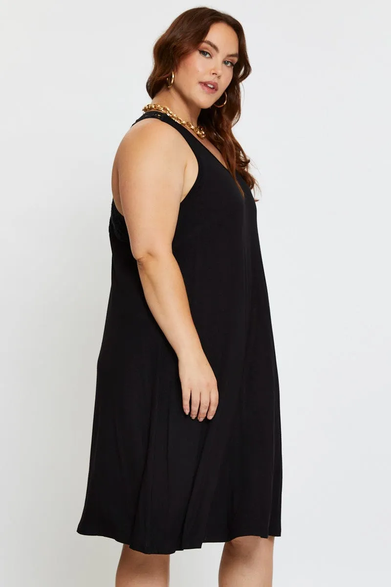 Smart Cut Black Smock Dress V-neck Sleeveless