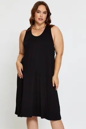 Sleeveless Villa Mood Black Smock Dress V-neck Sleeveless
