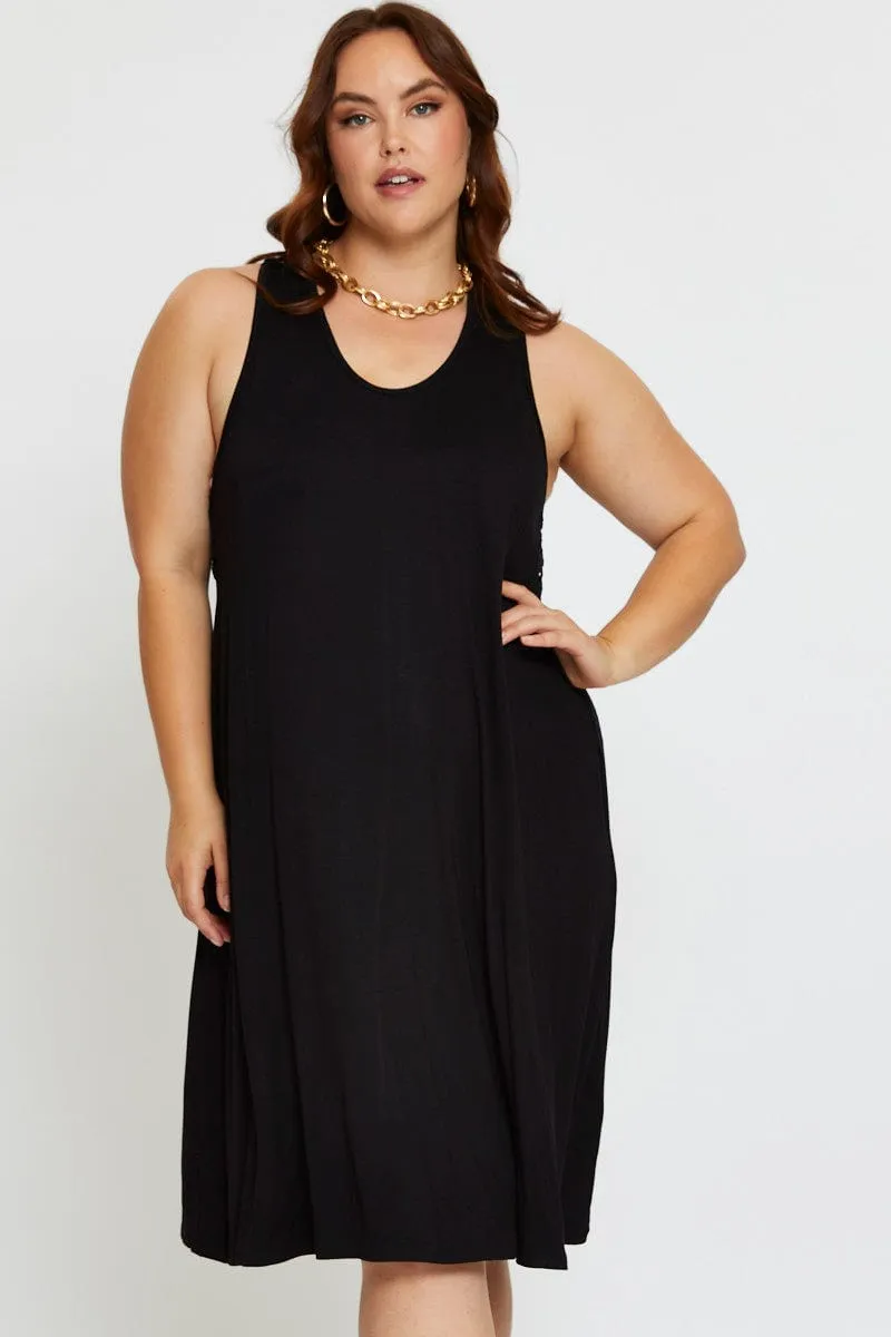 Comfy Style Stylish and Simple Black Smock Dress V-neck Sleeveless