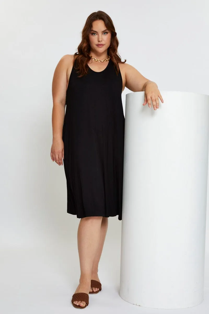 Black Smock Dress V-neck Sleeveless Bright Colors Minimal Tone