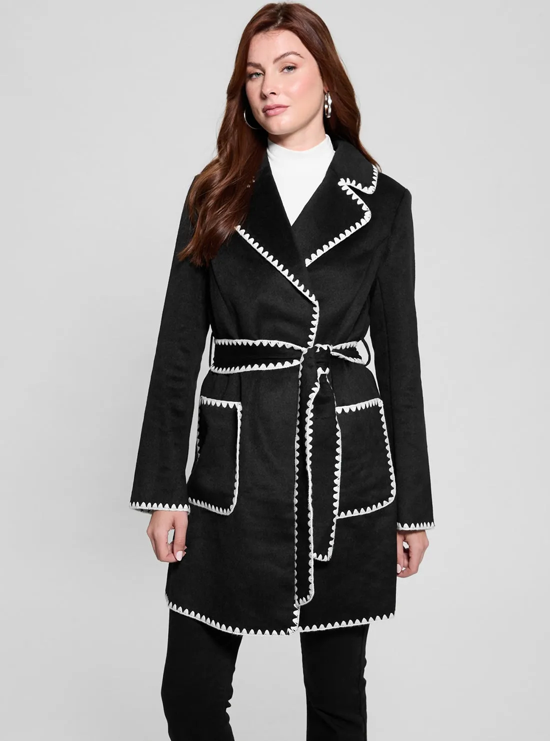 Water Resistant Shell Clean Lines Black Victoire Wrap Belt Coat
